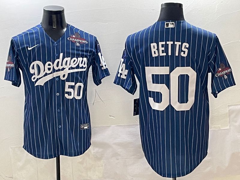 Men Los Angeles Dodgers #50 Betts Blue Stripe Game Nike 2025 MLB Jersey style 2